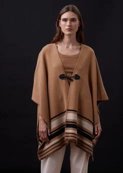 MONROW Supersoft Sweater Knit Reversible Stripe Poncho GOLDENBROWN Hot